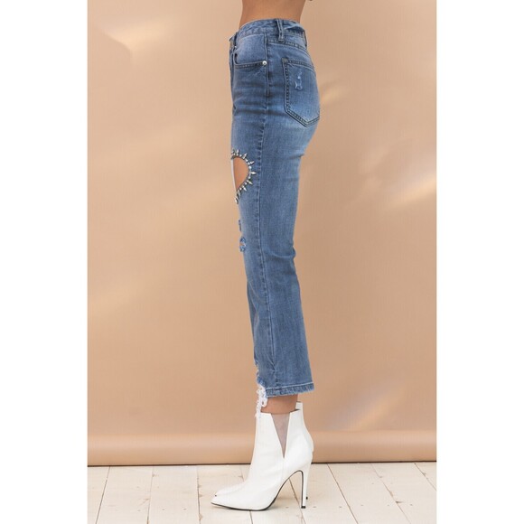 22300P D Blue B Cut Out Denim Jeans Various Sizes - Picture 2 of 4